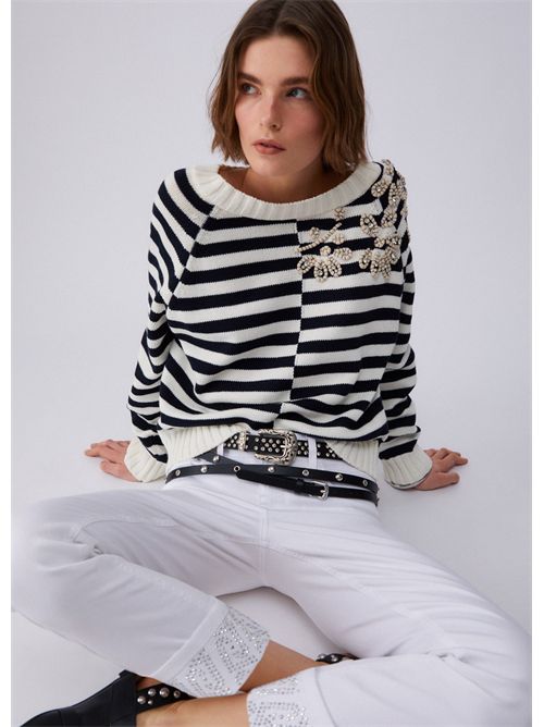 Pantaloni skinny con risvolto e strass LIU JO | UA6006T2594/11111